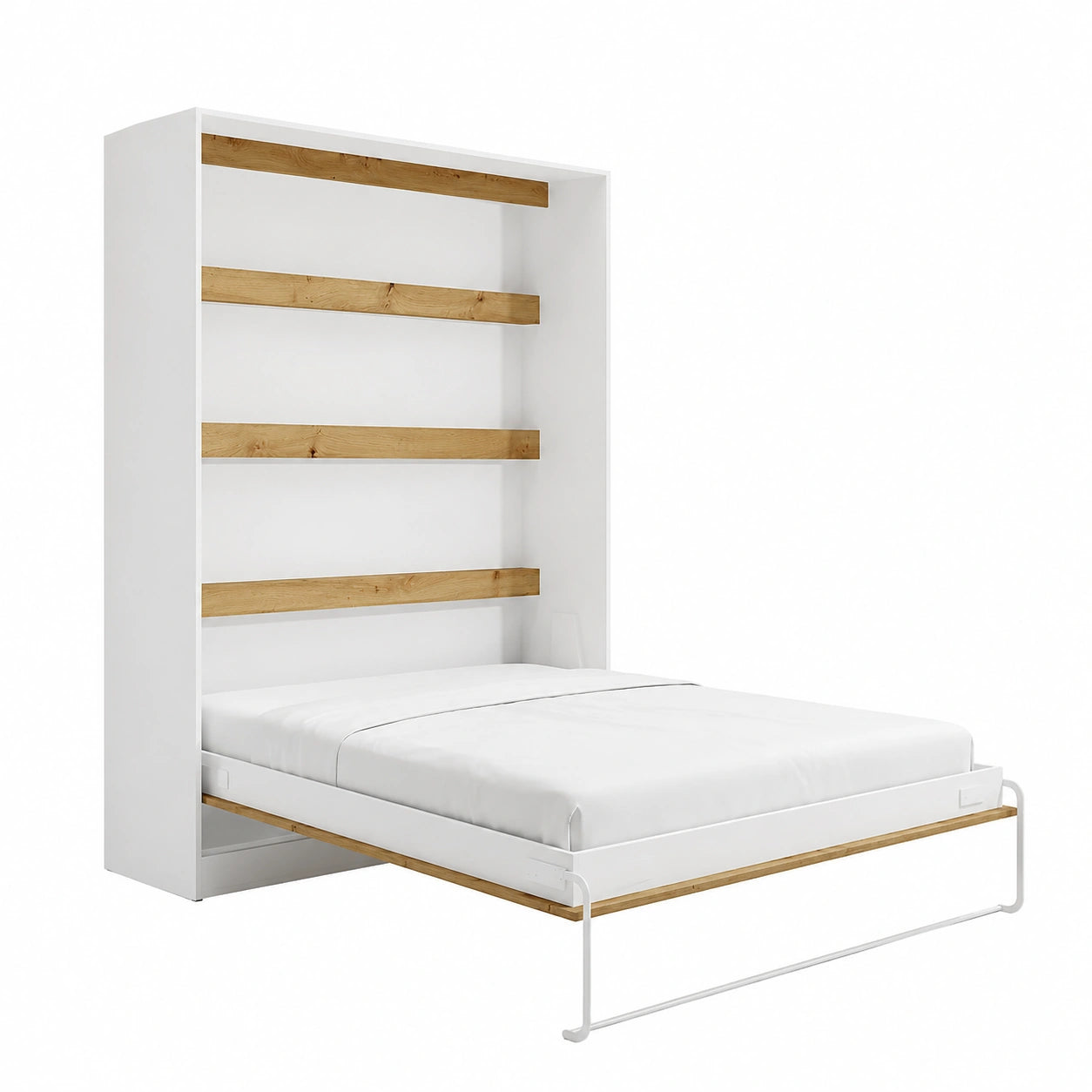 Cama Abatible Vertical 160x200 cm con Luces LED Blanco y Madera Natural