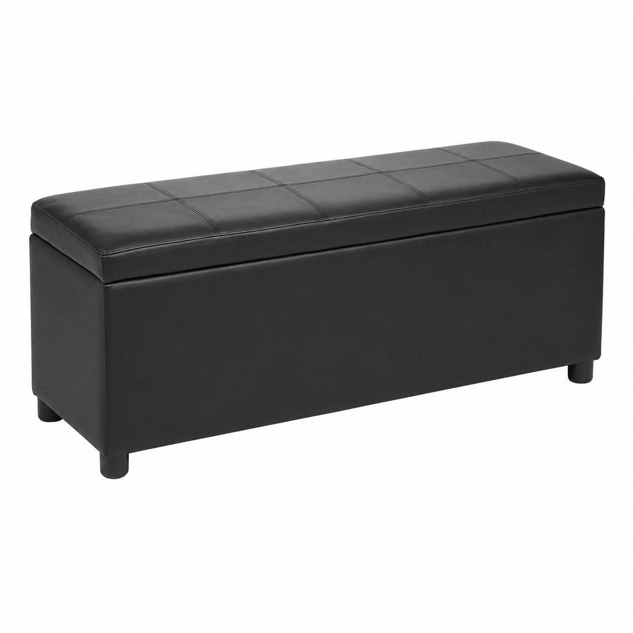 Banco Ottomano Negro con Baúl de Almacenaje, Tapizado en Polipiel, 118 x 37 x 43 cm