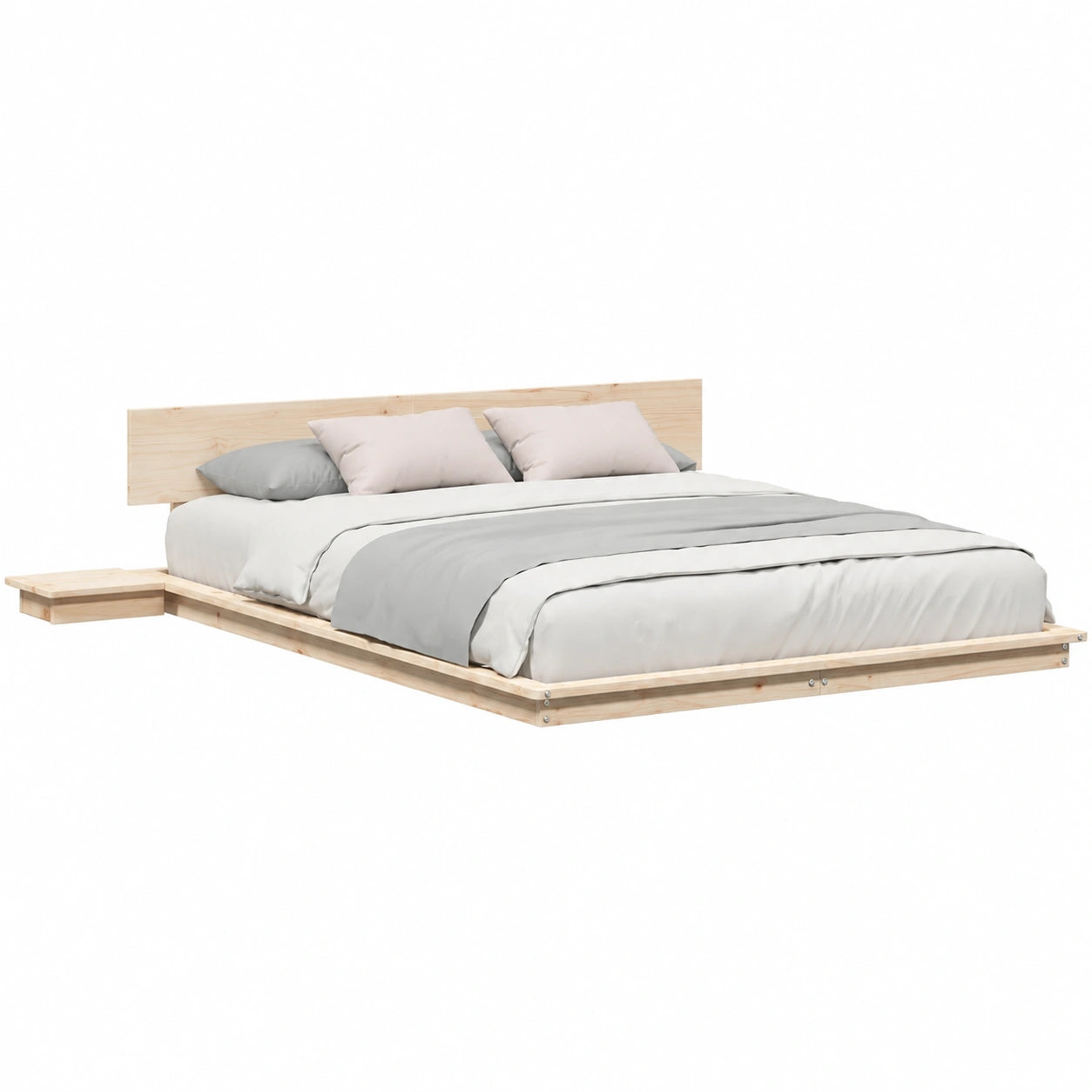 Cama de Madera Minimalista Marrón 160x200 cm con Cabecera y Mesita
