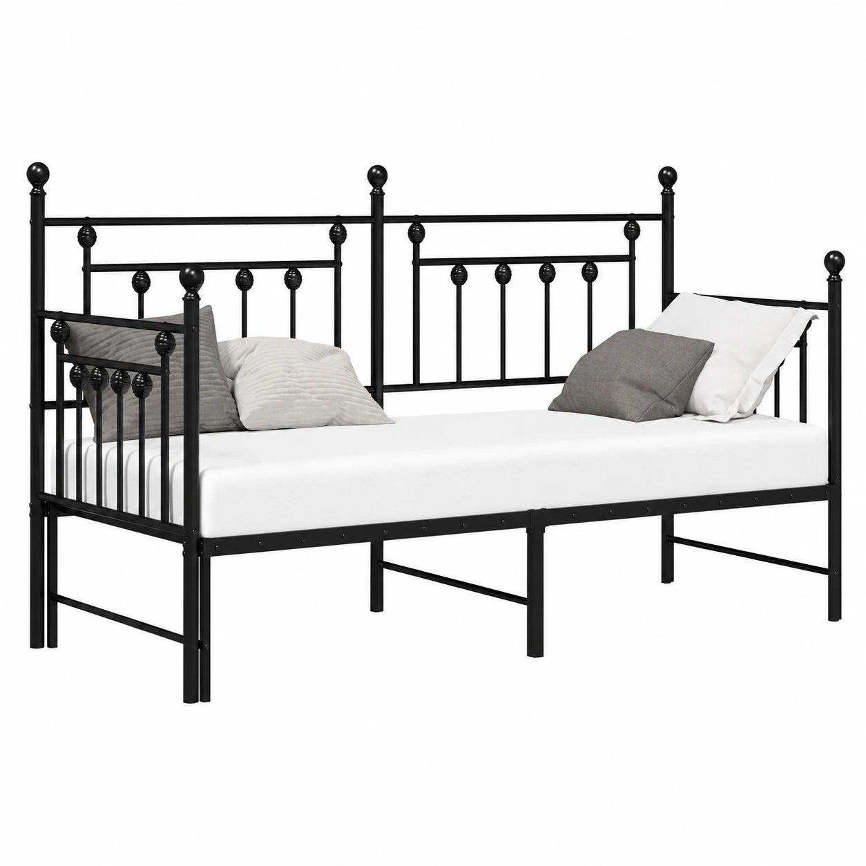 Cama de Día Negra 75x190 cm de Acero, Moderna y Compacta