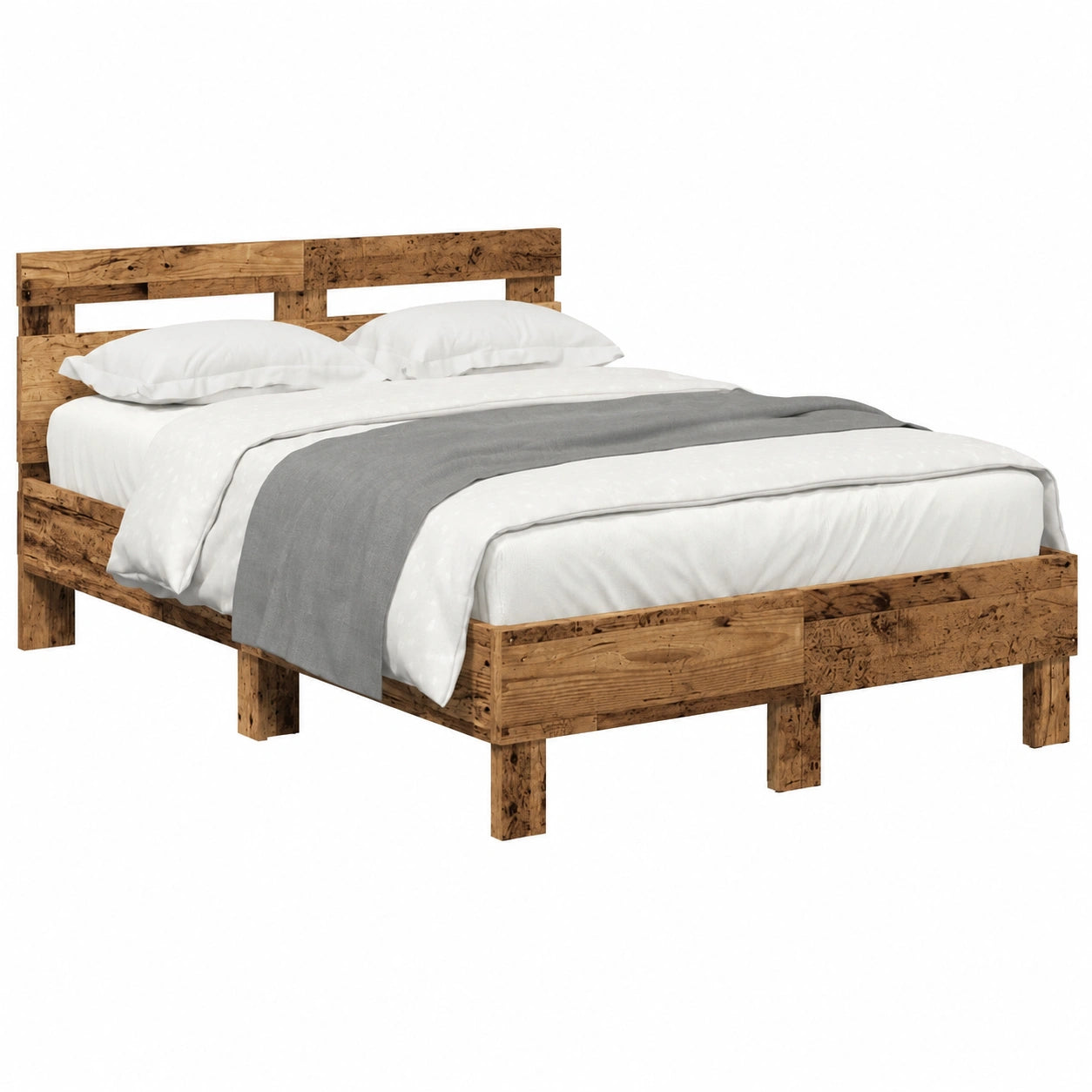 Cama de Madera Reciclada 120x190 cm con Cabecera y LED USB, Diseño Moderno para Dormitorio