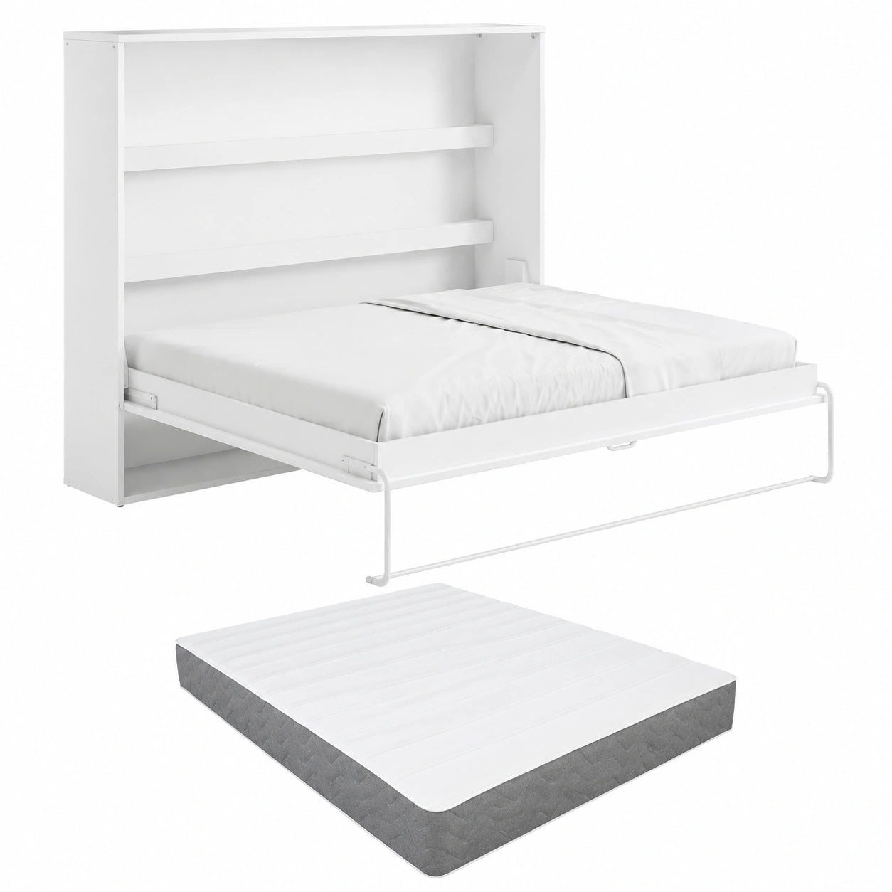 Cama Plegable 140x200 cm con Apertura Horizontal y Luces LED en Blanco, Incluye Colchón - RAPILI
