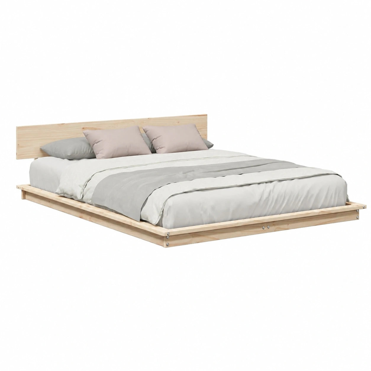 Cama de Madera Marrón 140x190 cm con Mesita, Dormitorio Minimalista