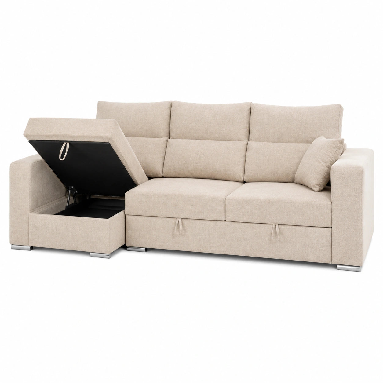 Sofá Cama Chaiselongue Reversible con Arcón 265x100x140 cm Beige