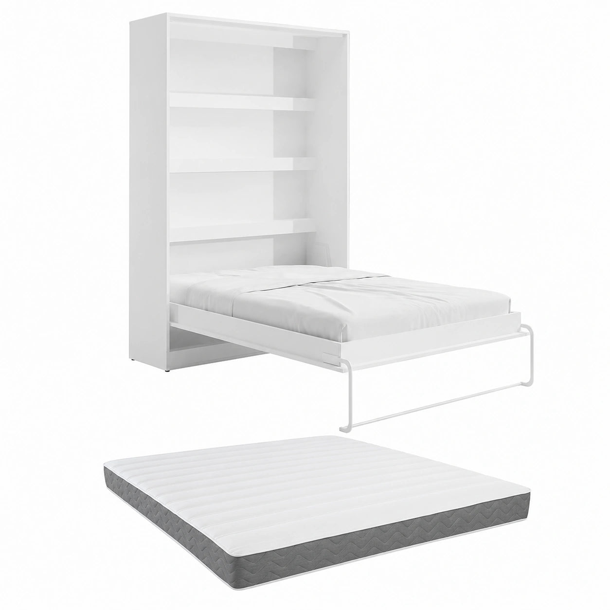 Cama Abatible Vertical 140x200 cm con LEDs y Colchón - Blanca