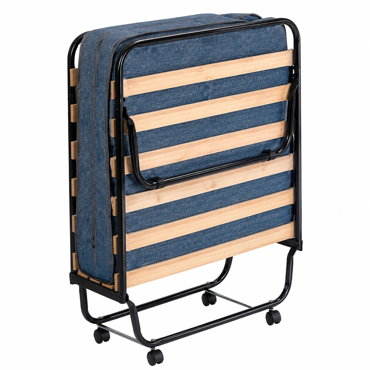 Cama Individual Plegable 80x190 cm con Colchón de Espuma de Alta Densidad y Somier de Lamas de Madera