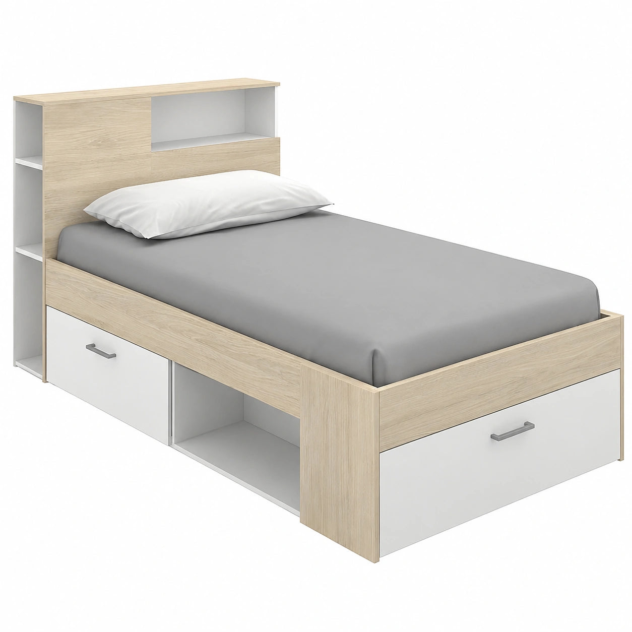 Cama Compacta Rimobel Lanka 90x190 cm, Natural y Blanco con Cajones