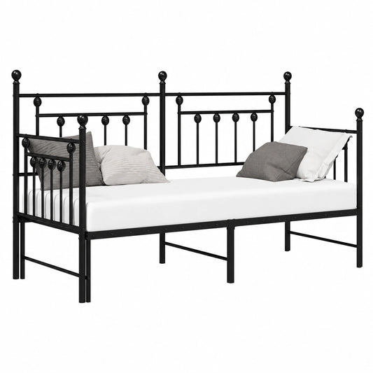 Cama de Día Negra 75x190 cm de Acero, Moderna y Compacta