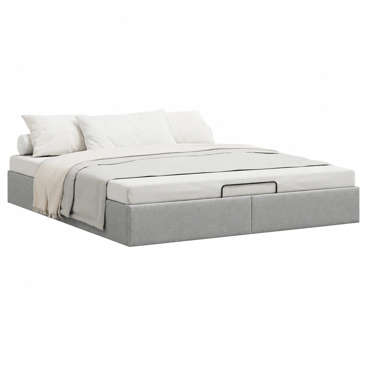 Cama Tapizada 200x200 cm con Almacenamiento Gris Claro