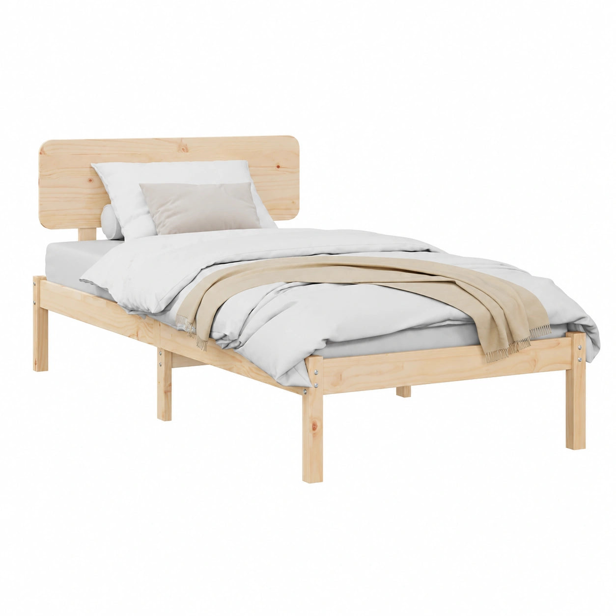 Cama de Madera de Pino Macizo 90x190 cm, Diseño Minimalista