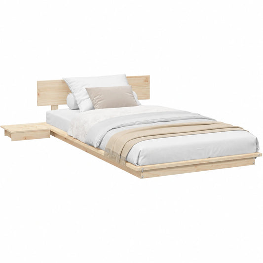 Cama de Madera Marrón 90x190 cm con Mesita, Diseño Minimalista para Dormitorio Moderno