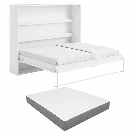 Cama Plegable 140x200 cm con Apertura Horizontal y Luces LED en Blanco, Incluye Colchón - RAPILI