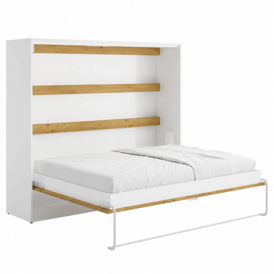Cama abatible 140x200 cm con apertura horizontal y luces LED, blanco natural - RAPILI