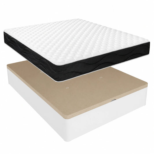 Homey - Conjunto de Colchón Viscoelástico Reversible y Canapé Abatible de Gran Capacidad 90x190 cm - Blanco