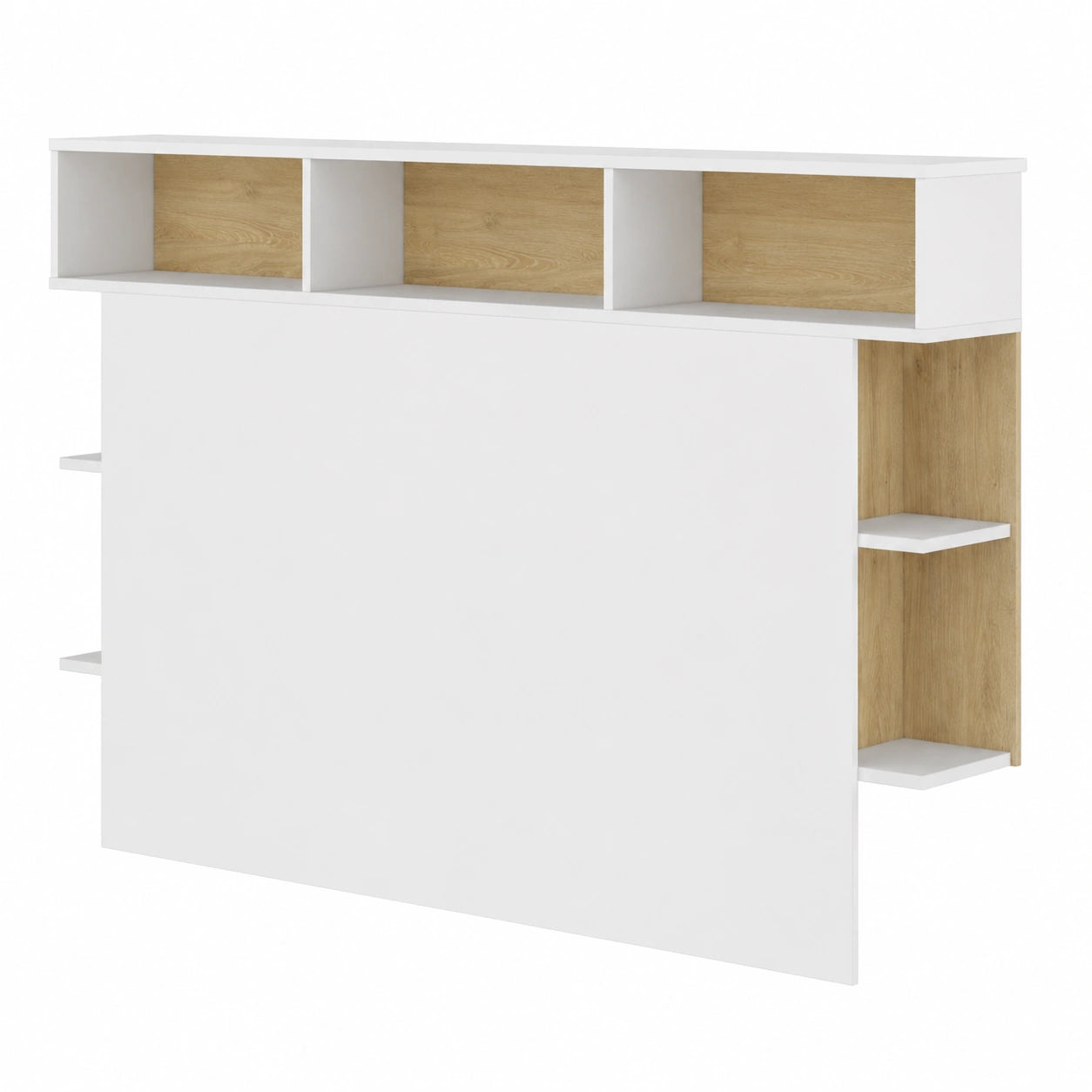 Cabecero de Cama Horizon con Estantes, Blanco y Roble Natural, para Camas de 135-160 cm