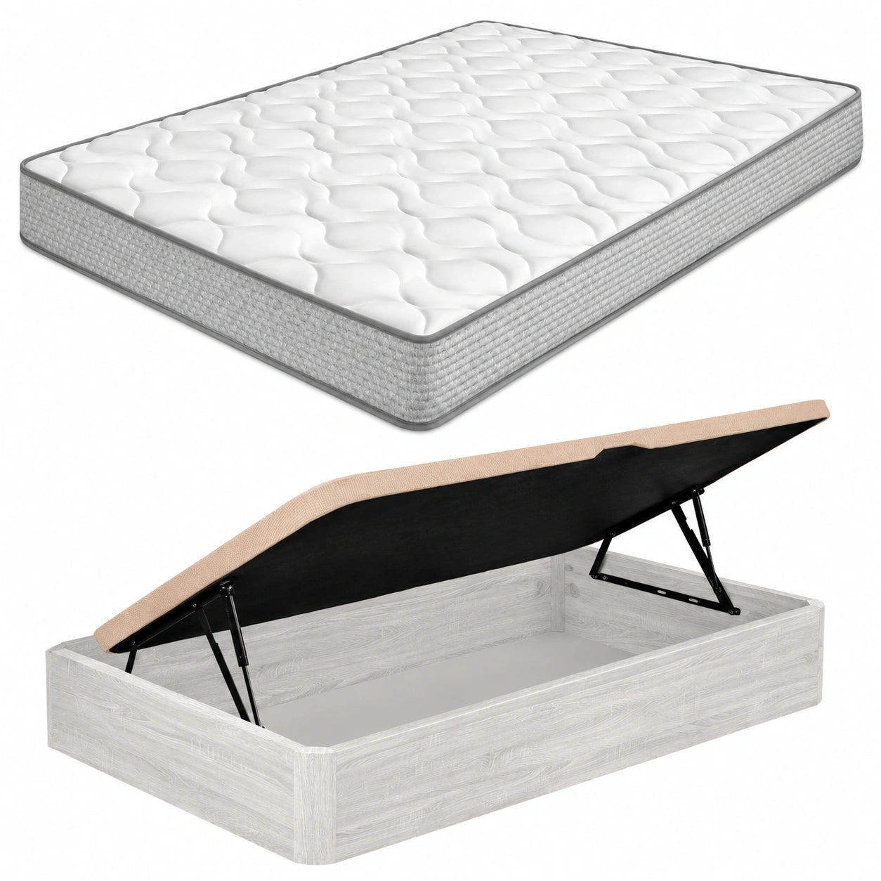 Pack de Colchón Viscoelástico y Canapé Abatible de Gran Capacidad 105 x 190 cm en Color Polar